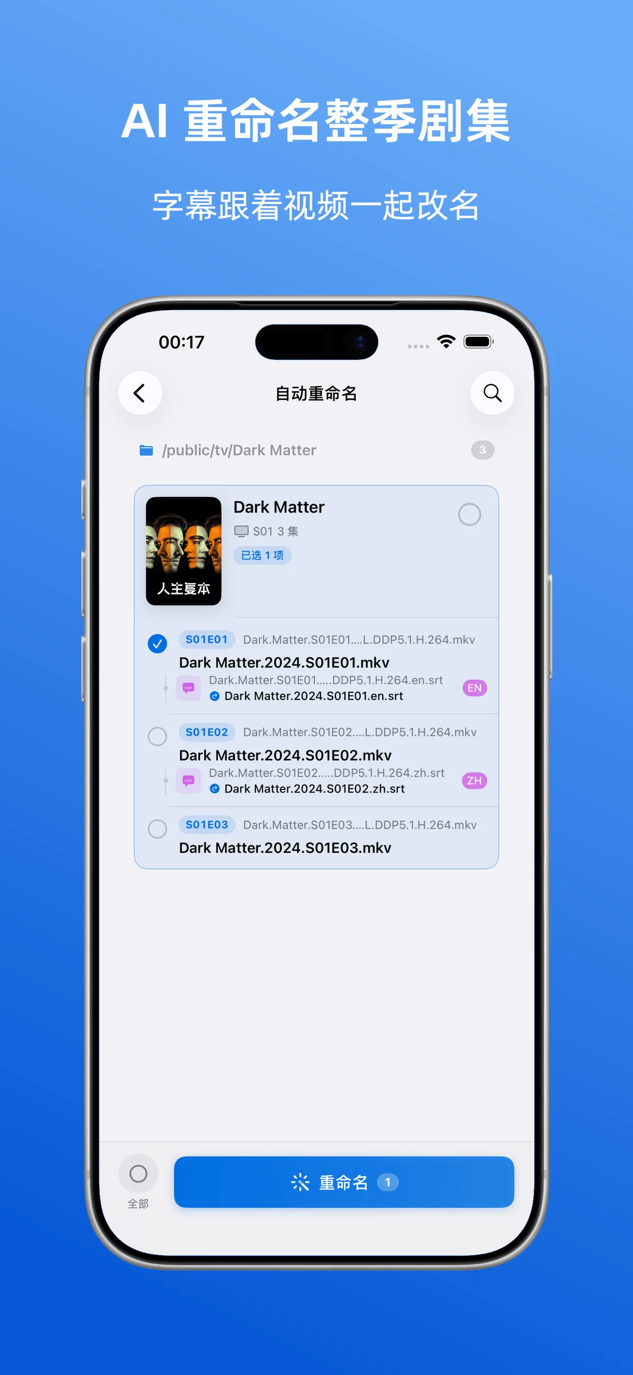 VRenamer 自动重命名结果确认界面